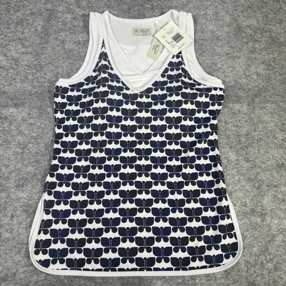 Original Penguin Women Navy Butterfly Tennis Tank Top Built-in Bra OPKNITSS S